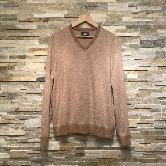 Lands’ End Men’s L 100% Cashmere V-Neck Sweater | Beige Tan, Luxury Gift $200 - Picture 3 of 5